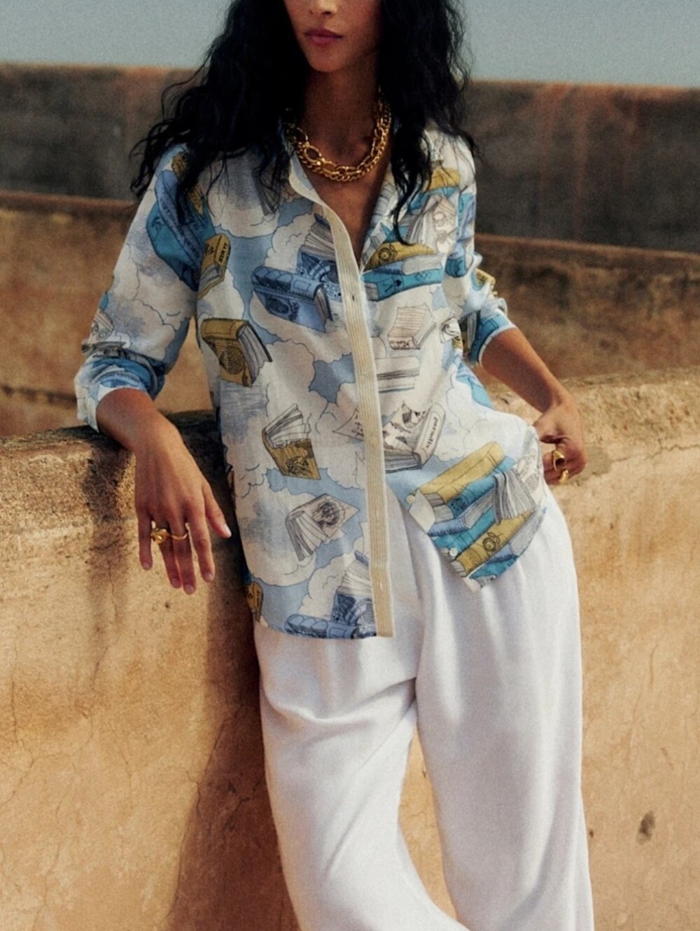Les Histoires Inoui Editions Pour Sezane Pierro Shirt Cotton Silk Book Pattern - Picture 1 of 9